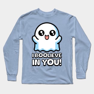 I Boolieve In You! Cute Motivational Ghost Pun Long Sleeve T-Shirt